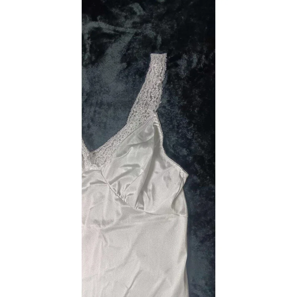 VTG Cabernet Satin Lace Trim Full Slip Dress Nightgown L White Ethereal Angelic